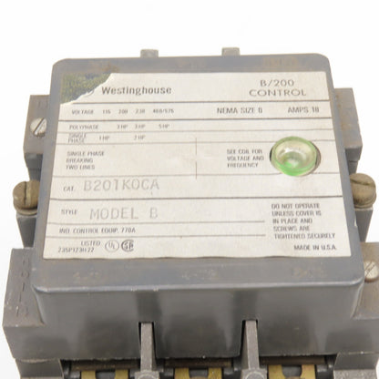 Westinghouse B201KOCA B201K0CA Model B 600V NEMA Size 0 Motor Starter 120V Coil