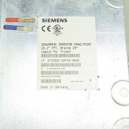 Siemens 6FC5203-0AF52-0AA0 Sinumerik Trumpf Laser Operator Panelfront 12"Display