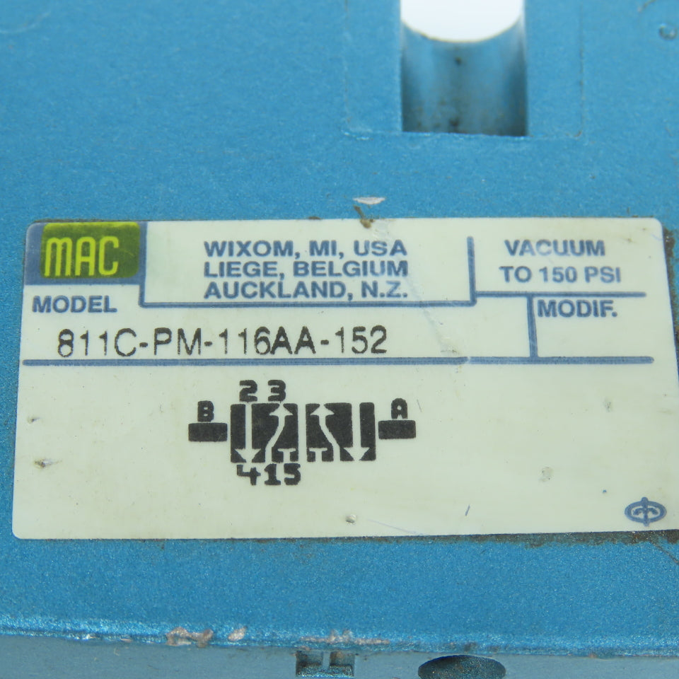 MAC 811C-PM-116AA-152 5/2 Position Pneumatic Solenoid Valve 150 PSI W/PME111AAAA