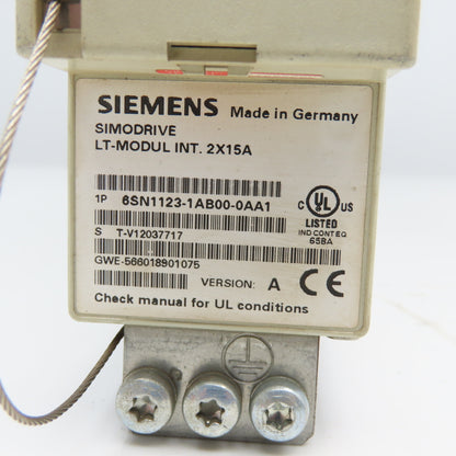 Siemens 6SN1118-0DK21-0AA1 Simodrive 6SN1123-1AB00-0-AA1 LT Module 2X15A Ver A