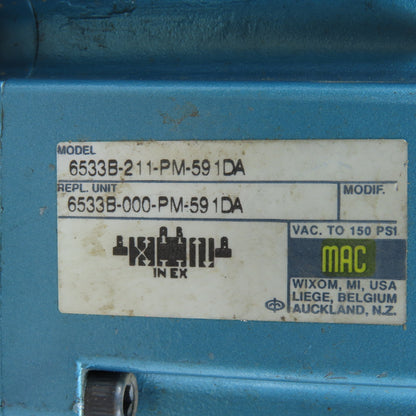 MAC 6533B-211-PM-591DA & PME-591DAAG Pneumatic Solenoid Valve 150 PSI 24 VDC