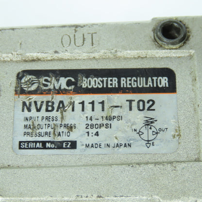 SMC NVBA1111-T02 Output Booster Regulator 14-140 Input PSI 280 Output PSI
