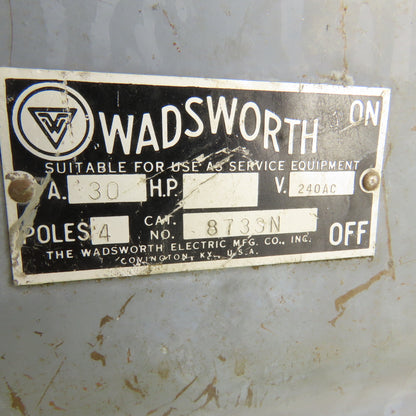 Wadsworth 8733N 30A Fusible Safety Disconnect Switch 240VAC 4-Pole