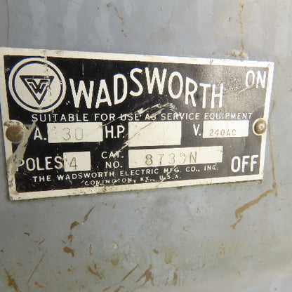 Wadsworth 8733N 30A Fusible Safety Disconnect Switch 240VAC 4-Pole