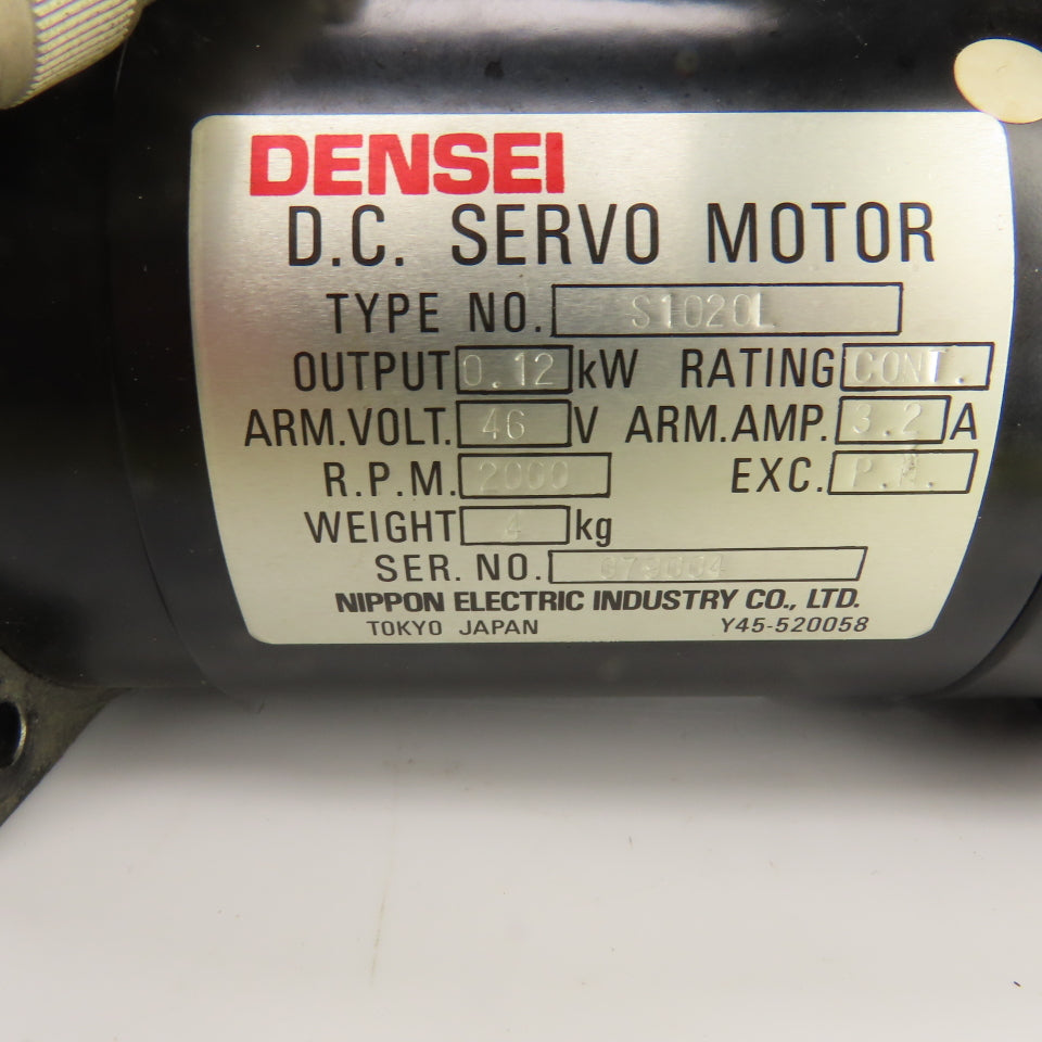 Nippon S1020L 0.12kW DC Servo Motor 2000RPM 46VDC 3.2A W/Encoder LMA-250BM-S15