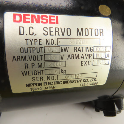 Nippon S5020B 0.5kW DC Servo Motor 2000RPM 65VDC 10.5A W/Encoder LMA-250BM-S3