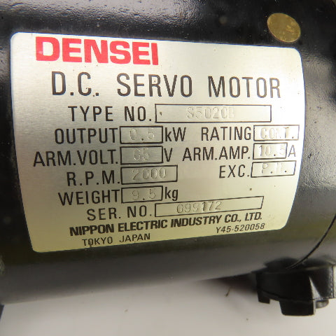 Nippon S5020B 0.5kW DC Servo Motor 2000RPM 65VDC 10.5A W/Encoder LMA-250BM-S3