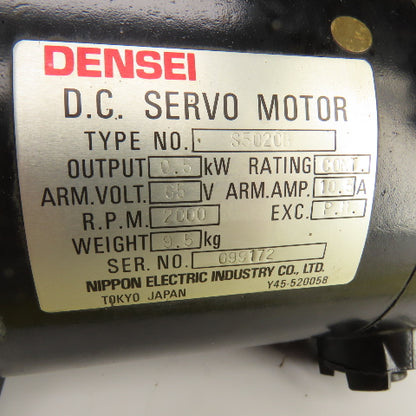 Nippon S5020B 0.5kW DC Servo Motor 2000RPM 65VDC 10.5A W/Encoder LMA-250BM-S3