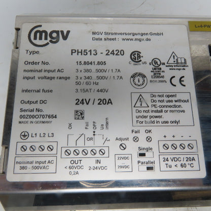 MGV PH513-2420 24V DC 20A Power Supply 3x340 550V Input