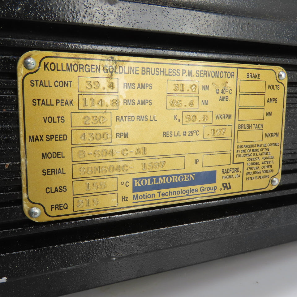 Kollmorgen B-604-C-A1 Brushless Goldline Servo Motor 4500RPM 230V
