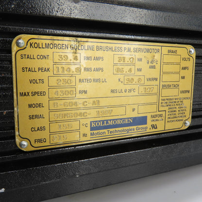 Kollmorgen B-604-C-A1 Brushless Goldline Servo Motor 4500RPM 230V