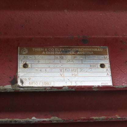 Thein & Co. DF 180 L 3004 22kW AC Electric Motor 1750RPM 440V 3PH 36.7A 60HZ