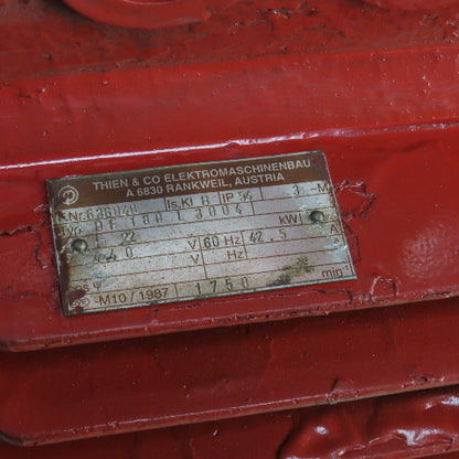 Thein & Co. DF 180 L 3004 22kW AC Electric Motor 1750RPM 440V 3PH 42.5A 60HZ