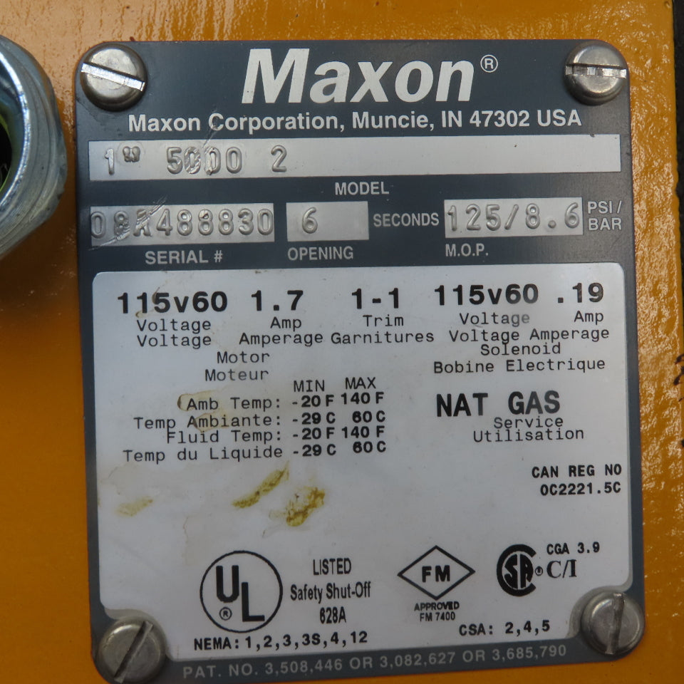 Maxon Ser 5000 2 Model 1" Natural Gas Shutoff Valve