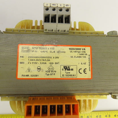 Block STU 1600/2 x 115 1600/3800 VA Transformer HV 230/400/460/520 LV 2 x 115