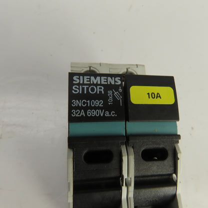 Siemens 3NC1092 Sitor 32A 2-Pole Fuse Holder 690V AC Rail Mount