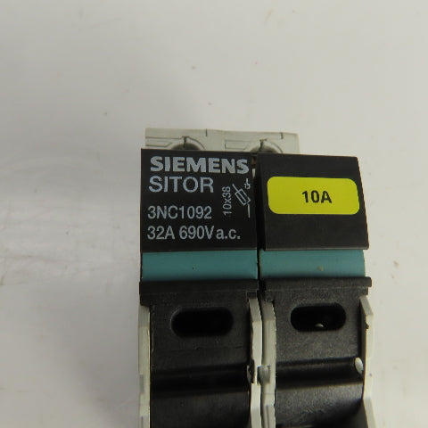 Siemens 3NC1092 Sitor 32A 2-Pole Fuse Holder 690V AC Rail Mount