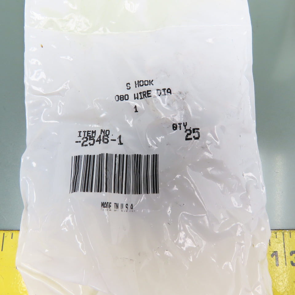 1" Long .080" Wire Diameter Open S Hook Zinc  55 Bags Of 25