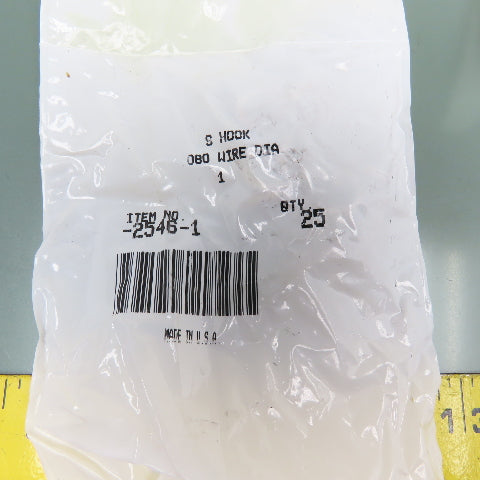1" Long .080" Wire Diameter Open S Hook Zinc  55 Bags Of 25