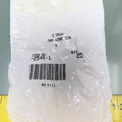 1" Long .080" Wire Diameter Open S Hook Zinc  55 Bags Of 25