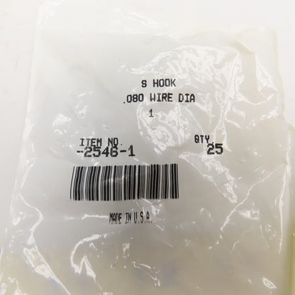 1" Long .080" Wire Diameter Open S Hook Zinc Lot Of 30 Bags of 25