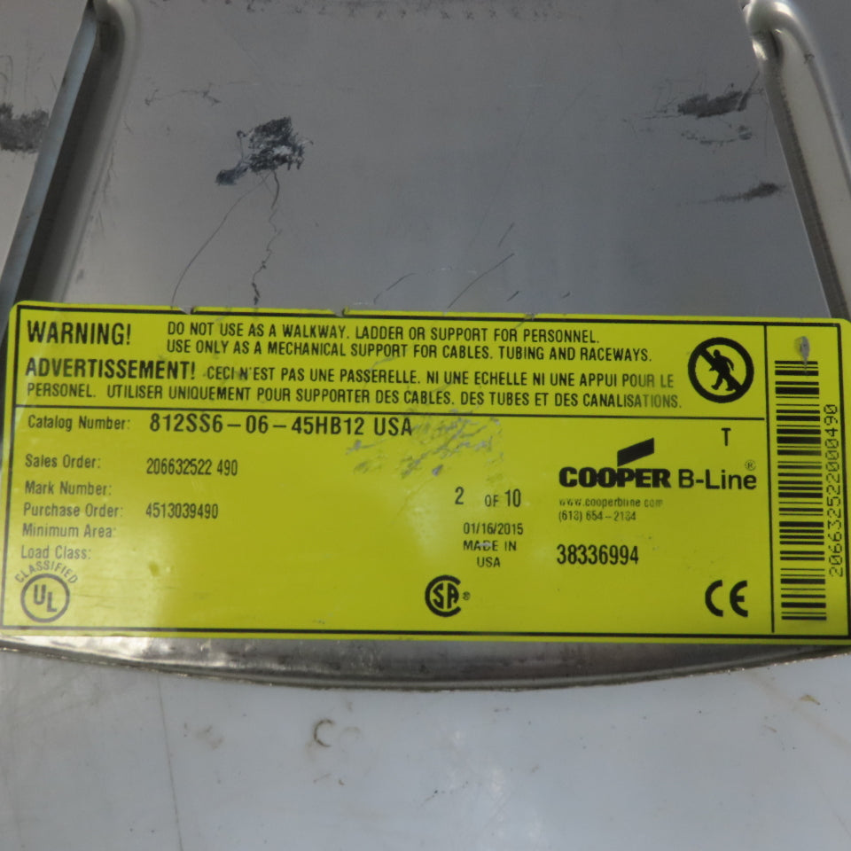 B-Line 812SS6-06-45HB12 SS Vented Horizontal 45° 6"W Cable Tray Cover Lot of 2