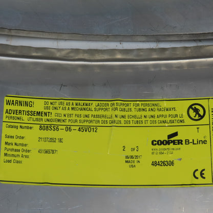 B-Line 808SS6-06-45VO12 Stainless Steel Outide 45° 6"W Cable Tray Cover Lot/2