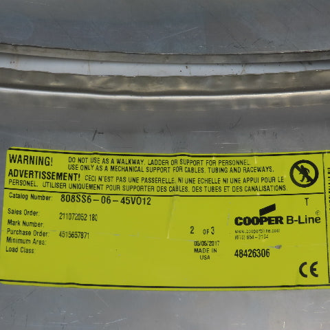 B-Line 808SS6-06-45VO12 Stainless Steel Outide 45° 6"W Cable Tray Cover Lot/2