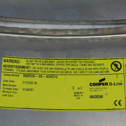 B-Line 808SS6-06-45VO12 Stainless Steel Outide 45° 6"W Cable Tray Cover Lot/2