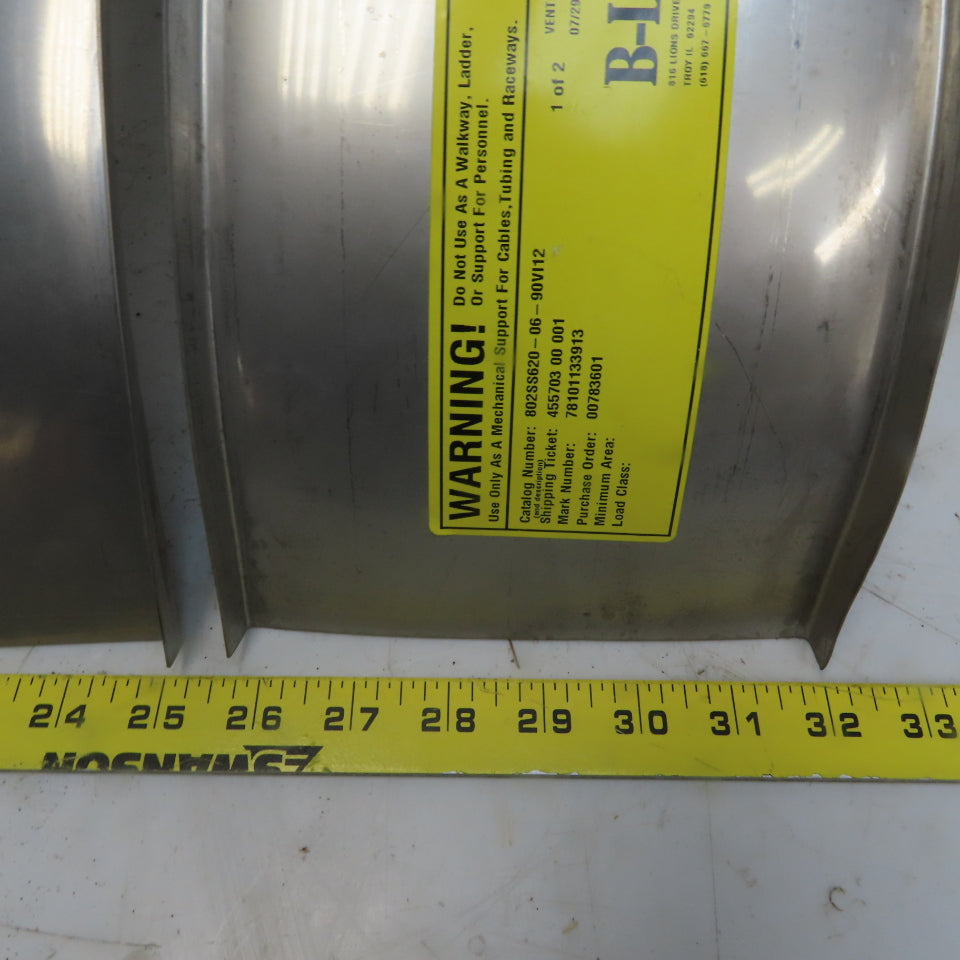 B-Line 808SS620-06-90V112 Stainless Steel Inside 90° 6"W Cable Tray Cover Lot/2