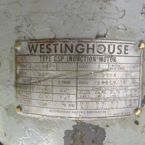 Westinhouse Type CSP 1.5HP AC Electric Motor 1725RPM 220/440V 3PH 204B Frame