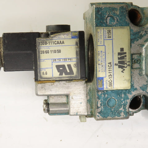 MAC 56C-13-111CA 3-Way Pneumatic Solenoid Valve 120V Coil 150PSI 1/2" NPT