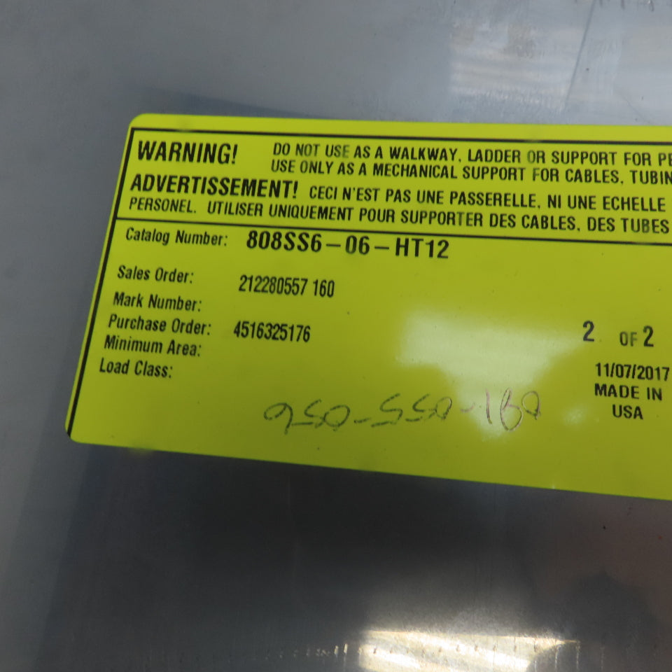 Cooper B-Line 808SS6-06-HT12 6"W 316 Stainless Steel Cable Tray Horizontal Cover