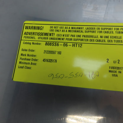 Cooper B-Line 808SS6-06-HT12 6"W 316 Stainless Steel Cable Tray Horizontal Cover