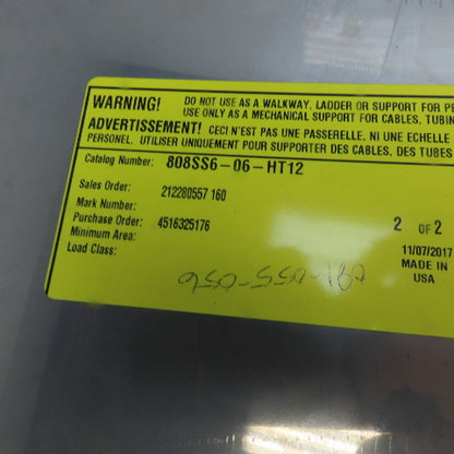 Cooper B-Line 808SS6-06-HT12 6"W 316 Stainless Steel Cable Tray Horizontal Cover