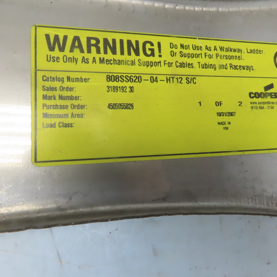 Cooper B-Line 808SS620-04-HT12 4"W Stainless Steel Cable Tray Horizontal Cover