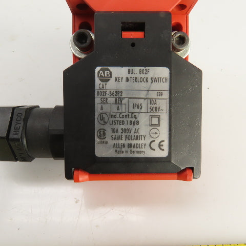 Allen Bradley 802F-S62P2 Ser A Safety Interlock Switch 10A 500V AC W/Key & Mount