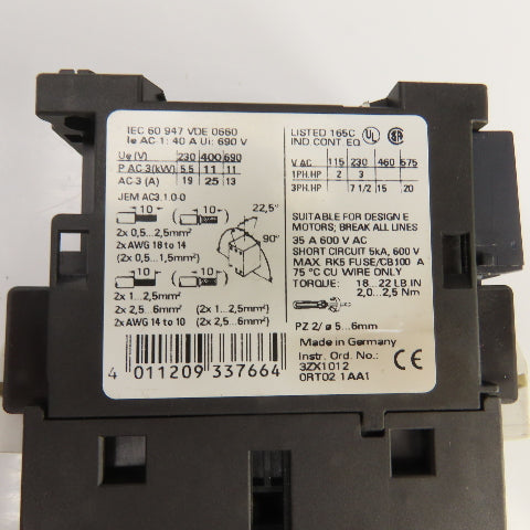 Siemens 3RT1026-3A 35A 600V Contactor 2-20HP 110V Coil W/3RH1921-2HA22 Block