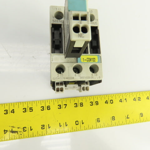 Siemens 3RT1025-3K 35A 600V Contactor 1-15HP 24V DC Coil W/3RH1921-2CA01 Block