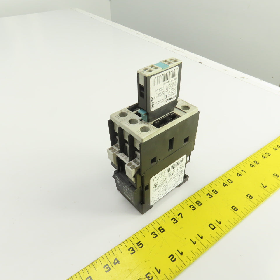 Siemens 3RT1025-3K 35A 600V Contactor 1-15HP 24V DC Coil W/3RH1921-2CA01 Block