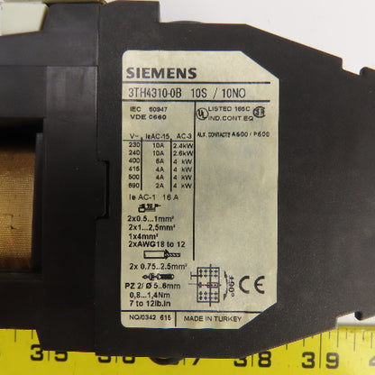 Siemens 3TH4310-0B 10A 600V Contactor Relay 24V DC Coil