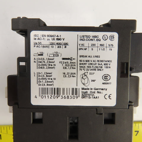 Siemens 3RT1326-1A 40A 600V Contactor 5-15HP 110V AC Coil