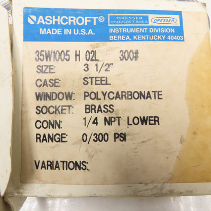 Ashcroft 35W1005 H 02L 1/4" NPT Bottom Port 0-300PSI Pressure Gauge Lot Of 2