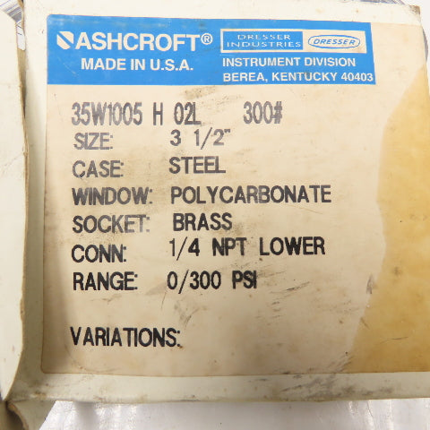 Ashcroft 35W1005 H 02L 1/4" NPT Bottom Port 0-300PSI Pressure Gauge Lot Of 2