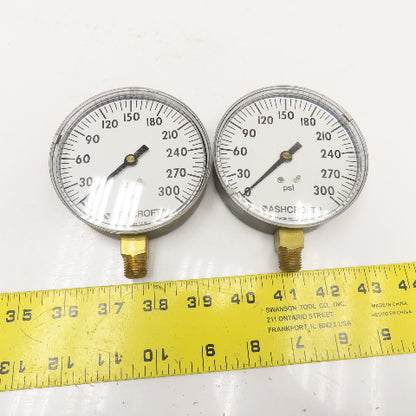 Ashcroft 35W1005 H 02L 1/4" NPT Bottom Port 0-300PSI Pressure Gauge Lot Of 2