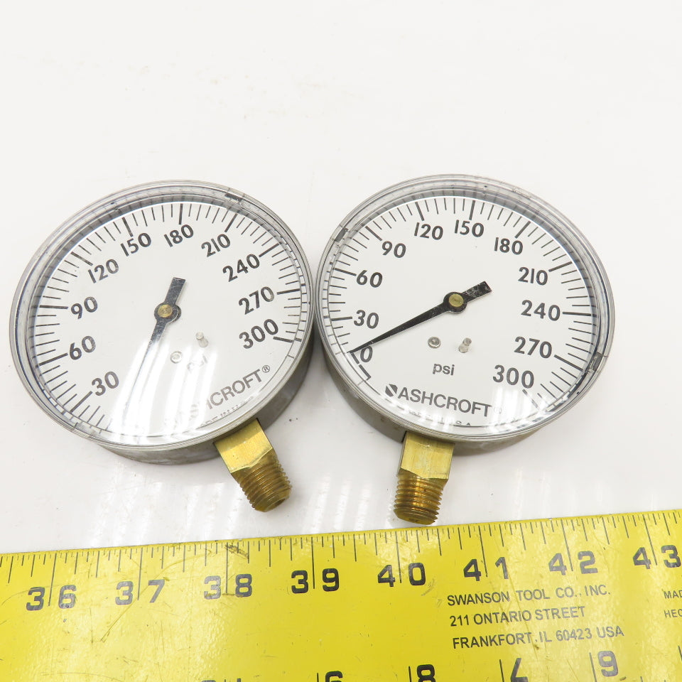 Ashcroft 35W1005 H 02L 1/4" NPT Bottom Port 0-300PSI Pressure Gauge Lot Of 2