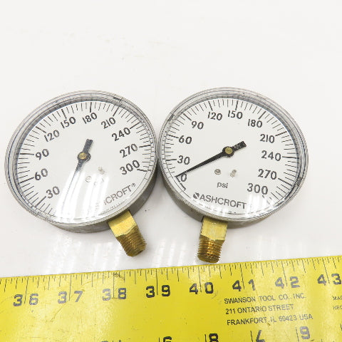Ashcroft 35W1005 H 02L 1/4" NPT Bottom Port 0-300PSI Pressure Gauge Lot Of 2