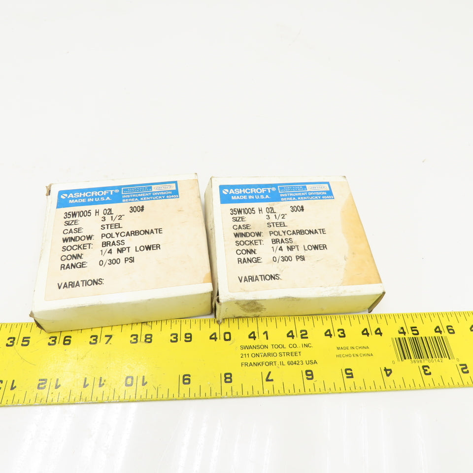 Ashcroft 35W1005 H 02L 1/4" NPT Bottom Port 0-300PSI Pressure Gauge Lot Of 2