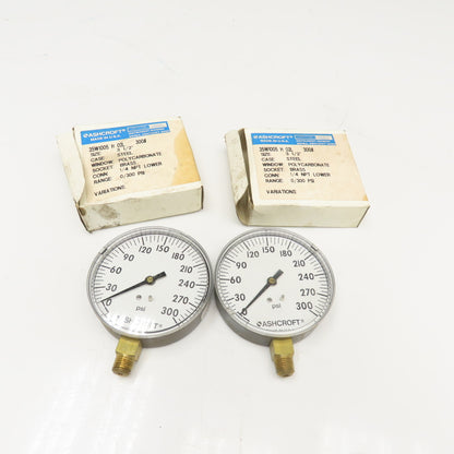 Ashcroft 35W1005 H 02L 1/4" NPT Bottom Port 0-300PSI Pressure Gauge Lot Of 2
