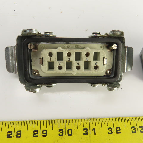 HTS Heavy Duty Power Connector Male & Female Set 6-Pin 35A 380V W/Hood